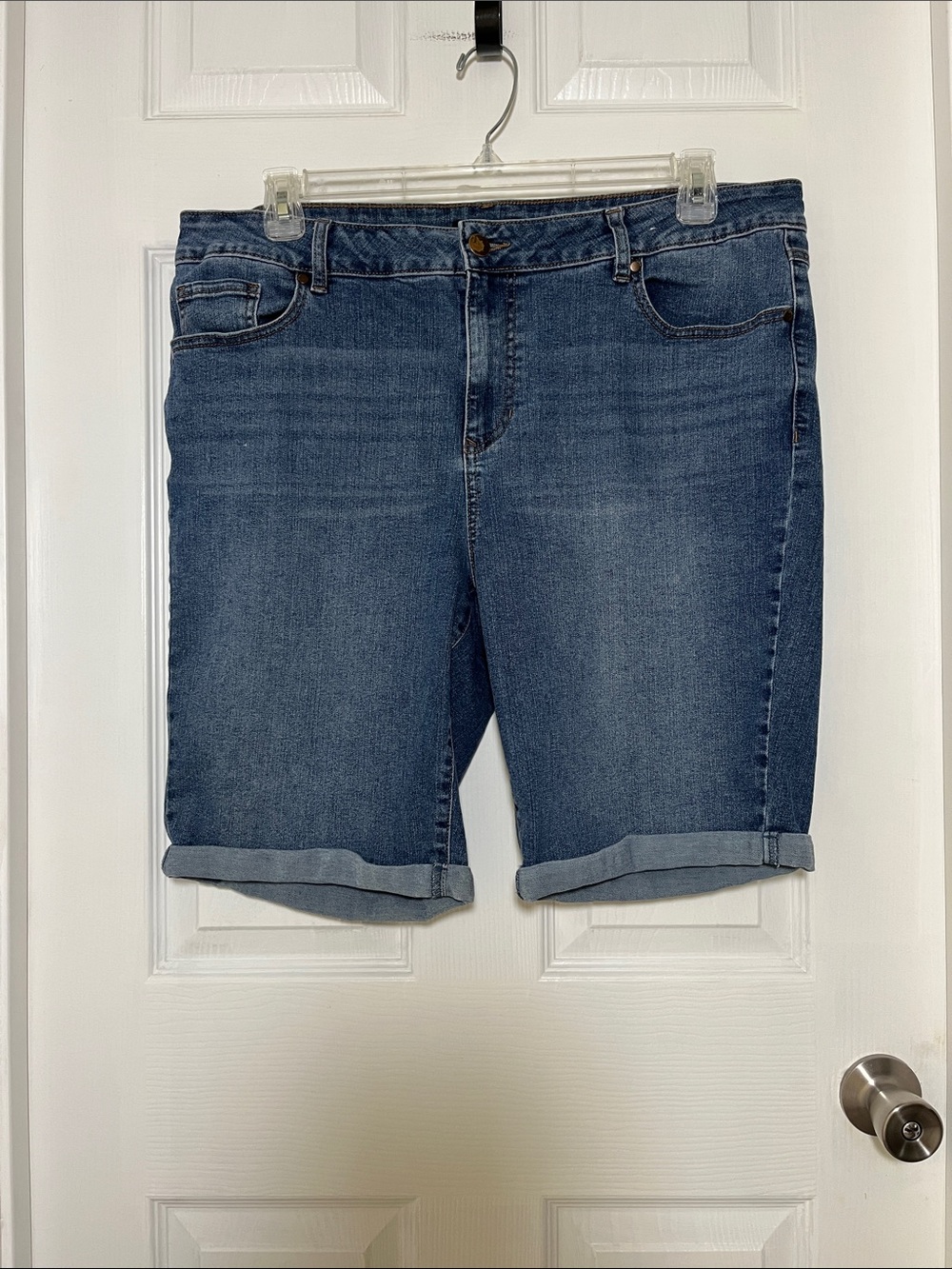 d. jeans Mid Blue Cuffed Denim Bermuda Shorts